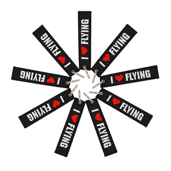 

1pc personality black embroidery key chains i love flying key fob remove before flight motorcycle ring luggage tags sp1493, Silver