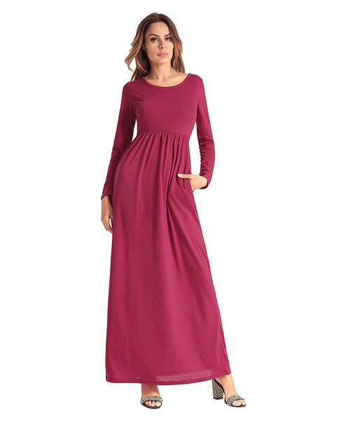 

2018new женская весна лето o-образным вырезом с длинным рукавом повседневная dress sexy dress красивые длинные maxi dress s-2xl 4 цвета бесп, Black;gray