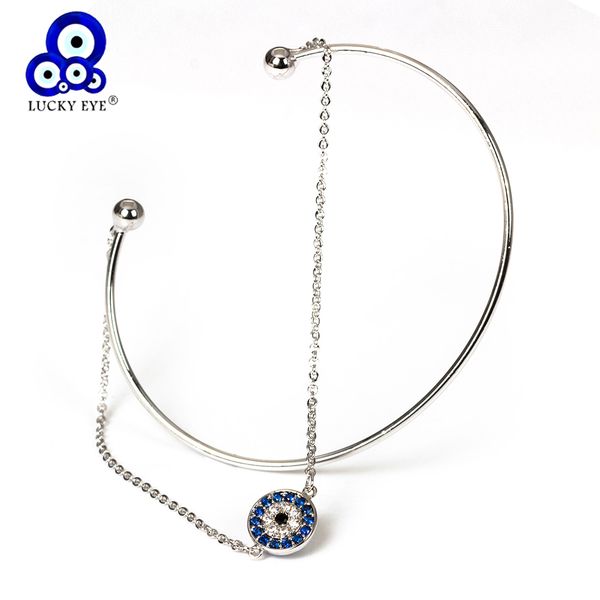 

lucky eye blue evil eye bangle bracelet titanium steel open bangle double chain bracelet women luxury jewelry ey5162, Black