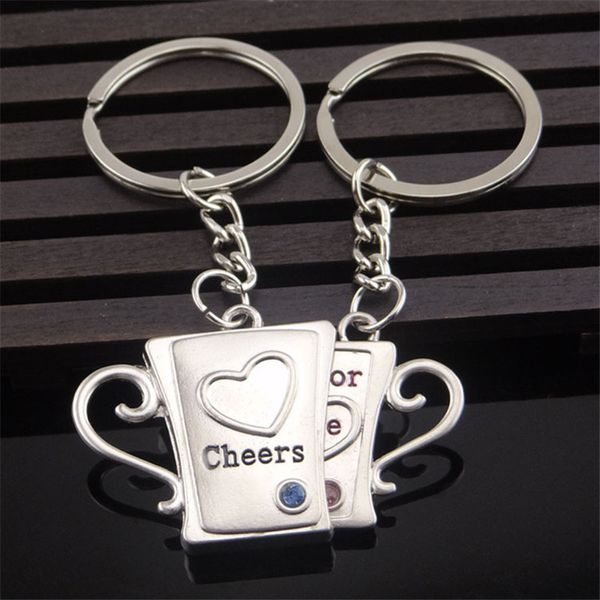 2018 Lover's Couples Keychains Presentes Criativos Chaveiro Encantador Bonito Copos Elogios para Amor Dos Desenhos Animados Ornamentos de Metal Chave Anéis