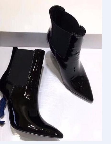

New arrival 2018 brand black leather ankle boot women 039 hoe pointed toe letter high heel hoe woman fa hion runway hort boot