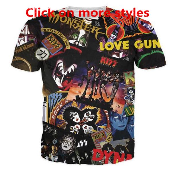 

fashion couples men women tshirt 3d band no kiss print casual tee new funny t-shirts cap mrqjl, Black