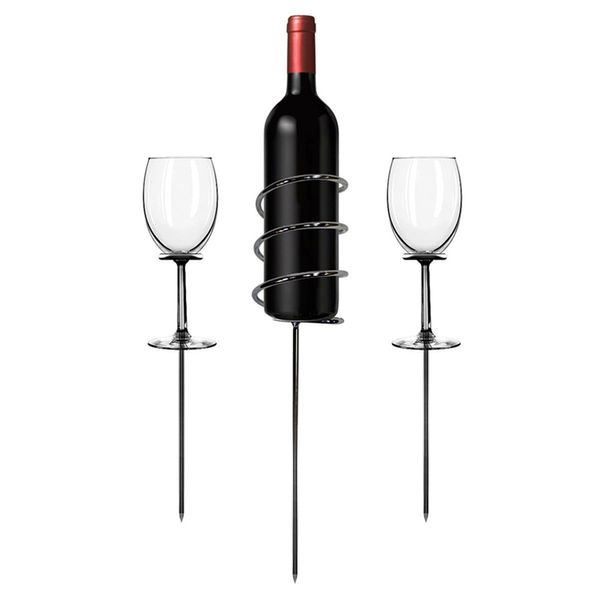 Portabottiglie da esterno in acciaio inossidabile per bottiglia di vino e vetro per picnic 3PCS easy per una bottiglia di vino rosso o bianco e due bicchieri