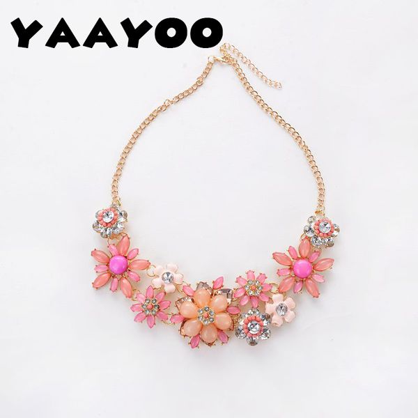 

whole saleyaayoo season women cut romantic colorful resin large flowers black/pink/green/rose chokers necklaces for gift party girl nl142, Golden;silver
