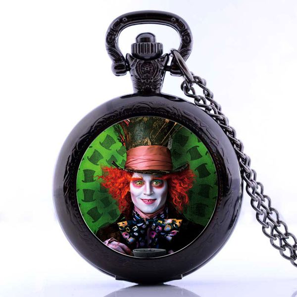 

alice in wonderland the mad hatter quartz pocket watch pendant necklace men watch women gift relogio de bolso, Slivery;golden