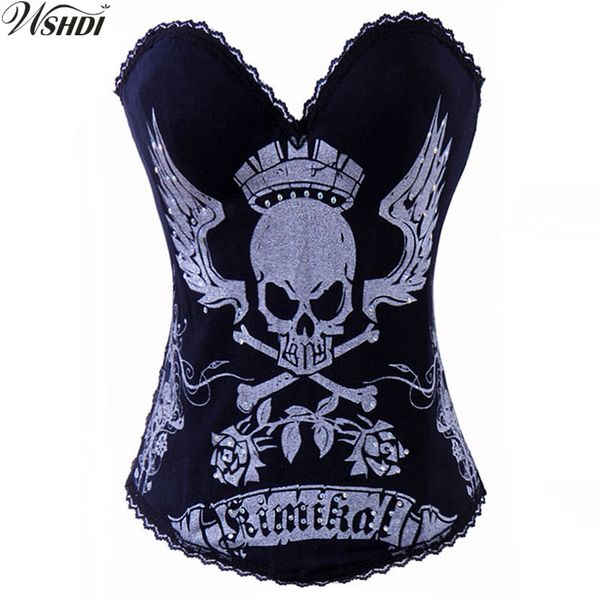 

burlesque overbust corset and bustier rhinestone women's gothic skull corsets comfortable cotton bustier s-2xl, Black;white