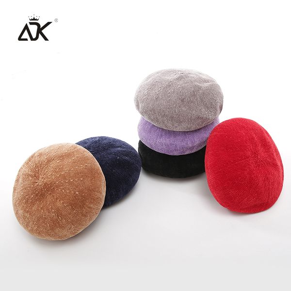 

winter warm painter hat female beret women french artist beanies solid chenille bonnet 2018 new fashion soft beret cap for girls, Blue;gray