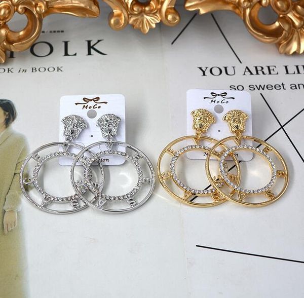 

Wholesale Boho Loin Head Earrings Large Circle Letters Dangle Drop Earring Gold Silver Crystal Rhinestone Earrings Women Party Jewelry