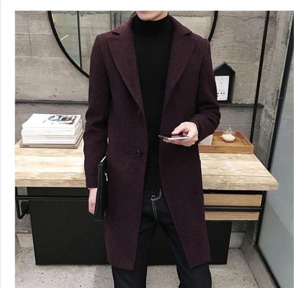 

m-5xl 2018 new men's long over the knee woolen coat korean version of the slim winter handsome woolen coat plus size, Black