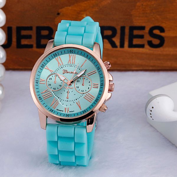 

2016 creative fashion style geneva women roman numerals silicone jelly gel quartz analog wrist watch analog wrist watch, Slivery;brown