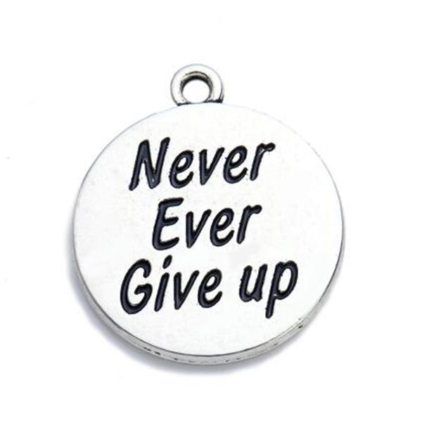

silver plated never ever give up inspirational charms for handmade jewelry, Bronze;silver