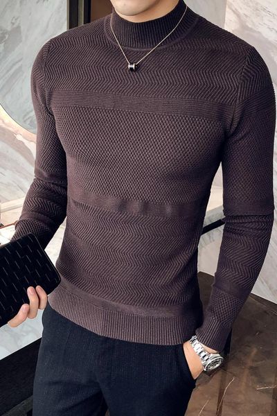

winter new style solid color slim half-high-neck jacquard pullover men's sweater tight-bottomed knitwear, White;black