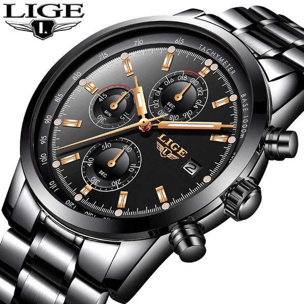 

new lige fashion watch men sport quartz leather clock mens watches waterproof business watch relogio masculino, Slivery;brown