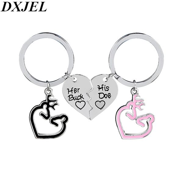 

dxjel her buck his doe heart hunting key chain deer charm keychain set silver couples lovers jewelry christmas gift