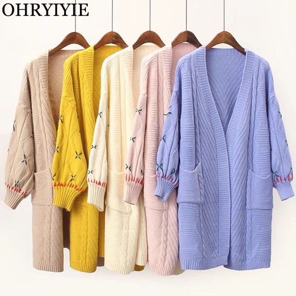 

ohryiyie 2018 autumn winter oversize casual long cardigan women knitted sweater coat female loose long sleeve sweaters jacket, White;black
