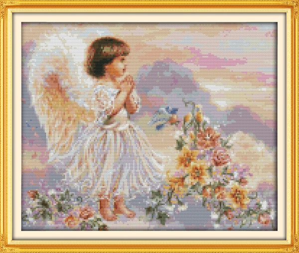 O rezar anjo decoração pinturas, Handmade Cross Stitch Bordado Needlework conjuntos contados impressão sobre tela DMC 14CT / 11CT