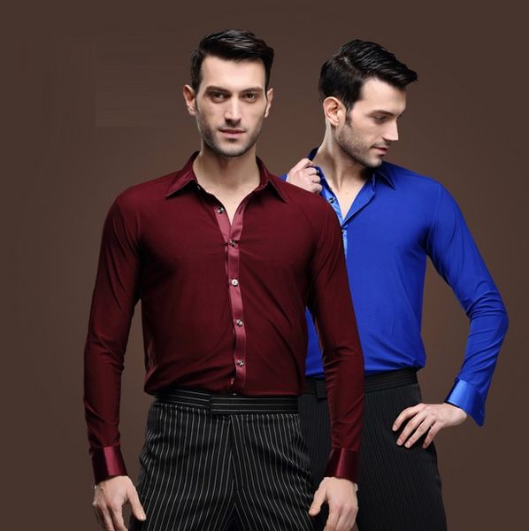 

2015 new mens male boys plus size latin ballroom dance shirt dancewear costumes men salsa tango samba shirts dance wear, Black;red