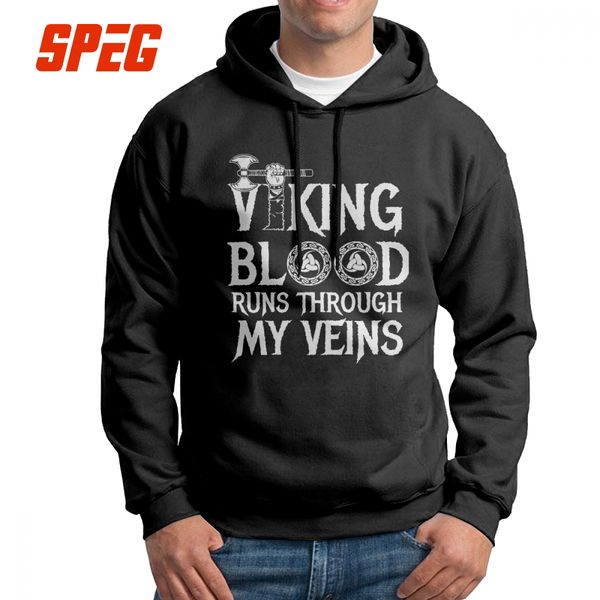 

viking blood runs in my viens valhalla man sweatshirt purified cotton 2018 fashion hoodie comfortable pullovers, Black