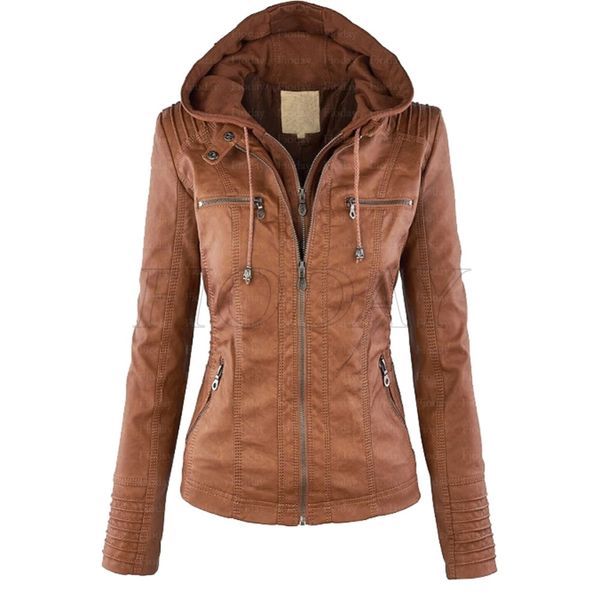 

faux leather jacket women 2017 winter coats slim female pu leather jackets hooded zip-up jacket coat for women, Black