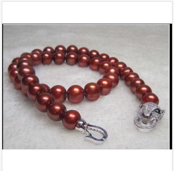 

огромный 18 " 9-10 мм южное море натуральный жемчуг ожерелье леопарда голова застежка, Silver