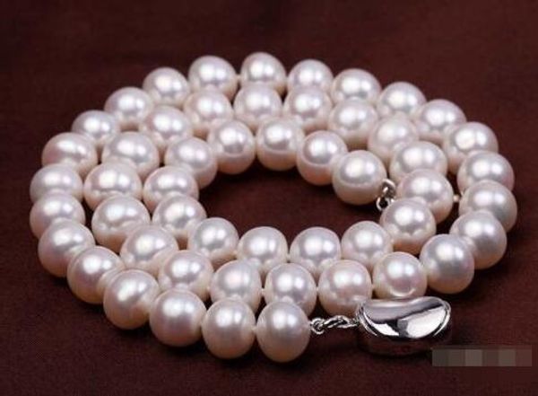 

wholesale price ^^^ real 9-10mm white natural cultured freshwater pearl women jewelry necklace 18, Golden;silver