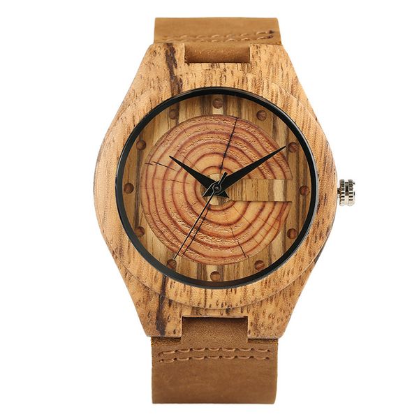

zebra wood watches for men fashion circle round japanese quartz movement casual genuine leather wrist watch male reloj de madera, Slivery;brown