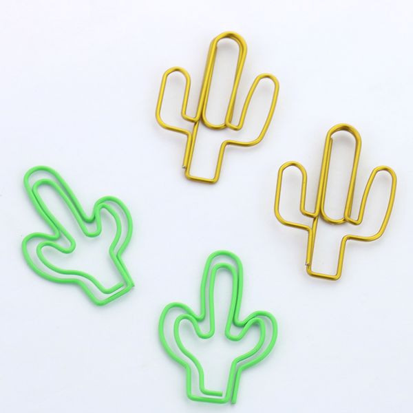 

tutu big size 4pcs green gold cactus shape paper clips funny kawaii bookmark office school stationery marking clips h0117