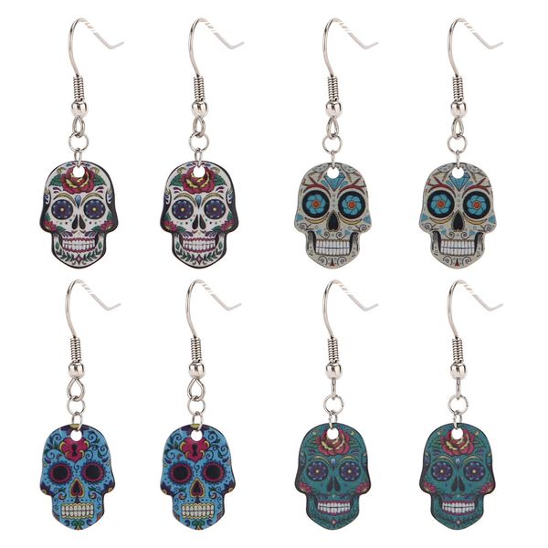 

10 designs punk skull earrings for women cool dull silver jewelry dangle earrings vintage rock skeleton