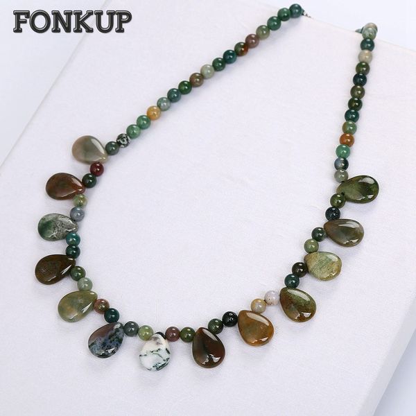 

fonkup water drop necklace aquatic agate pendant women short jewellery bead chain ornaments vintage men colar pedra anime, Silver