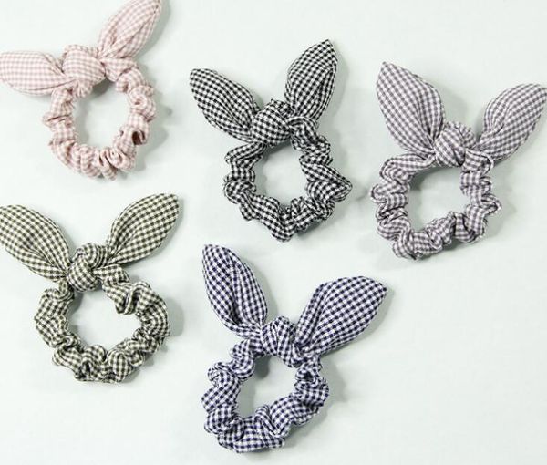 

hair accessories plaid printed ears bow women's tie ponytail holder
