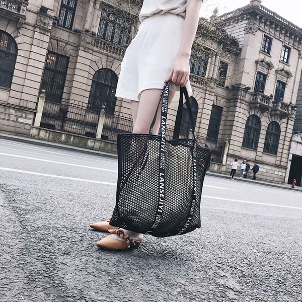 

reusable drawstring shopping bag women men travel shopper storage bags mesh shop grocery tote bag large capacity women