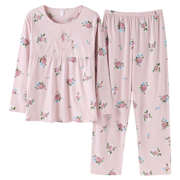 

floral tee & pants 2pieces pajama set plus size -4xl round neck women suits 2018 new autumn long sleeve casual pajama set, Blue;gray