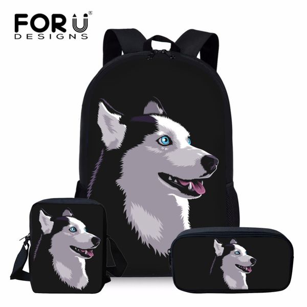 

forudesigns black husky print school backpack sets for teen girls boys cute student kids bagpack junior children book bags