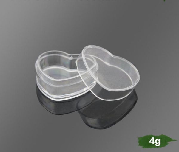 Coração Forma 4G Limpar Recipientes de Amostra Plástico Mini PS Jar com Tampa Embalagem Cosmética Embalagem Caixa SN1324