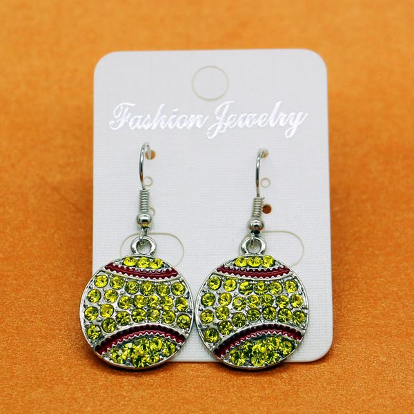 

yellow rhinestone round yellow softball earrings / gift for sports mom spots team gift for her softball mom f earring hook stud, Silver