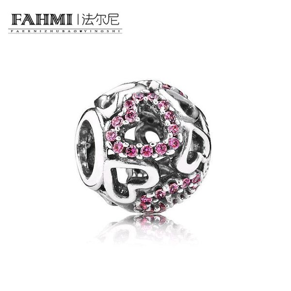 

fahmi 100% 925 sterling silver 1:1 new 791424czs openwork fantasia di cuori charm beaded original jewelry women's gift, Black