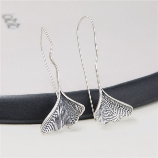 

jinse korean style long s925 silver ginkgo biloba drop earrings for women fashion brand plant ginkgo leaf earrings for women c18110801, Golden