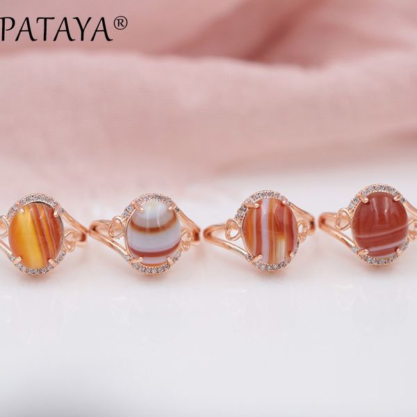 

whole salepataya new arrivals fashion onyx natural stone white cubic zircon rings 585 rose gold lovely luxury exquisite jewelry for women, Golden;silver