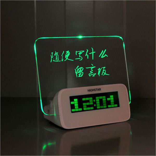 

creative square fluorescence leave the message board plastic digital table clock temperature sound led despertador friend gifts