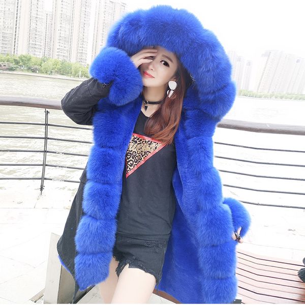 

2018 winter jacket women coat hood natural real raccoon fur collar fox fur liner detachable outerwear thick warm parka new