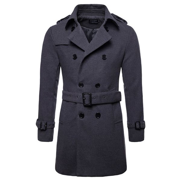 

wool coat men long warm woolen coats mens casual jacket casaco masculino palto peacoat overcoat down collar long woolen jacket, Black