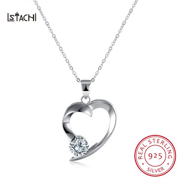 

lstachi s925 sliver necklace romantic fashion heart shape pendants necklace zircon pendants 925 sterling sliver, Silver