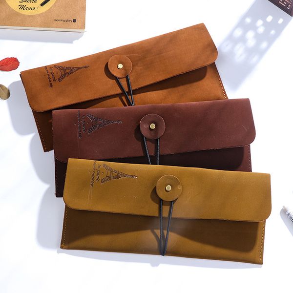 

creative vintage tower leather pencil case pen box for kids gift material escolar korean stationery