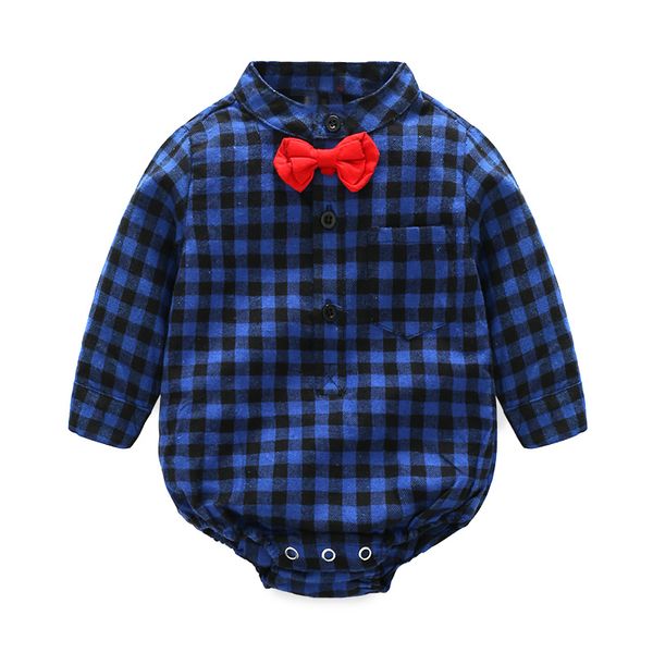 

tem doger infant newborn kids baby boy clothes red plaid shirt style romper long sleeve rompers, Blue