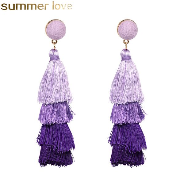 

fashion 4 layered tassel earrings wool multi color earrings bohemian fringe drop long earrings jewelry for women girls wholesale, Golden