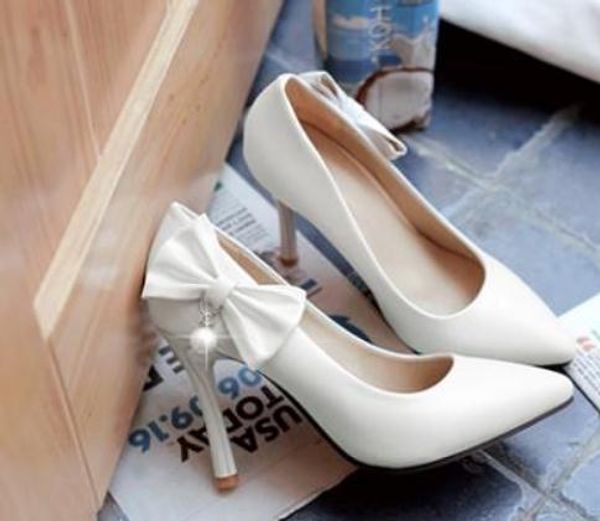 

send 2018 spring and autumn single shoes bowknot pointed end high heel shallow mouth fine heel women's shoes, Black