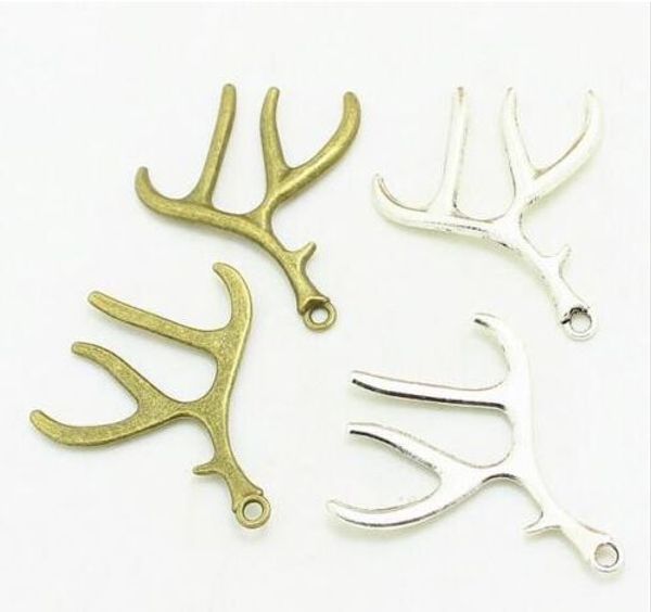 30Pcs сплав Любовь Deer Antler Подвески Антикварные серебряные бронзовые амулеты Подвеска для ожерелье ювелирные изделия делая выводы, 48x46mm