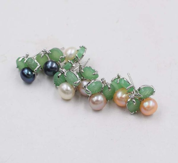 

one pair white/black/pink/purple freshwater pearl earrings coin green jade flower 6-7mm fppj wholesale beads nature, Golden;silver