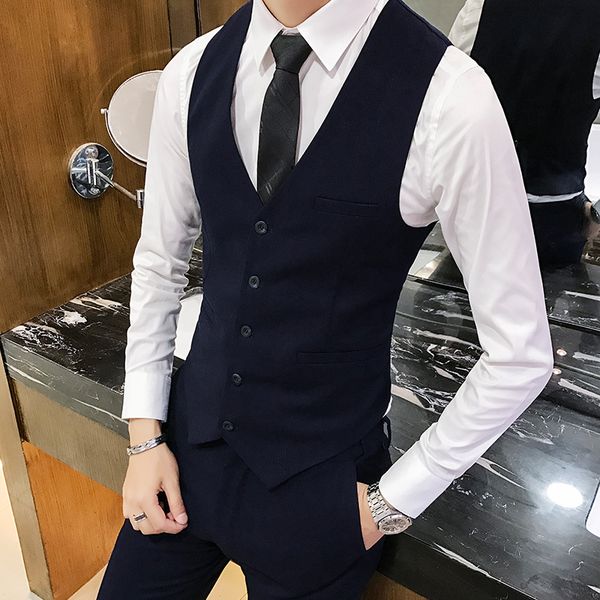 

2018 suit vest men formal bussines gilet men slim fit waistcoat, Black;white