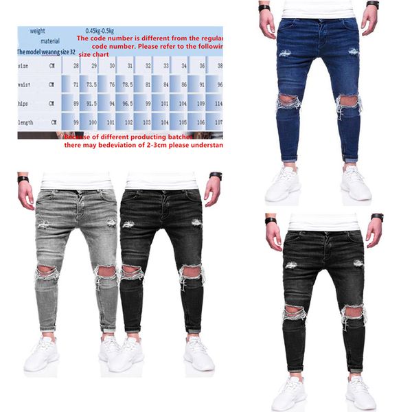 

2018 европа и америка весна и осень высокая улица мужские джинсы отверстия улица slim fit ноги молния мода брюки, Blue